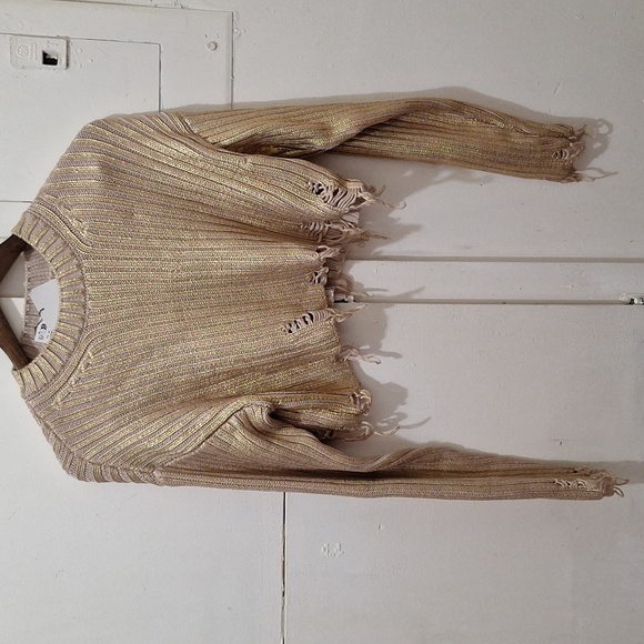 NWT GORGEOUS METALLIC GOLDEN FOIL KNIT CROP SWEATER - Picture 6 of 11